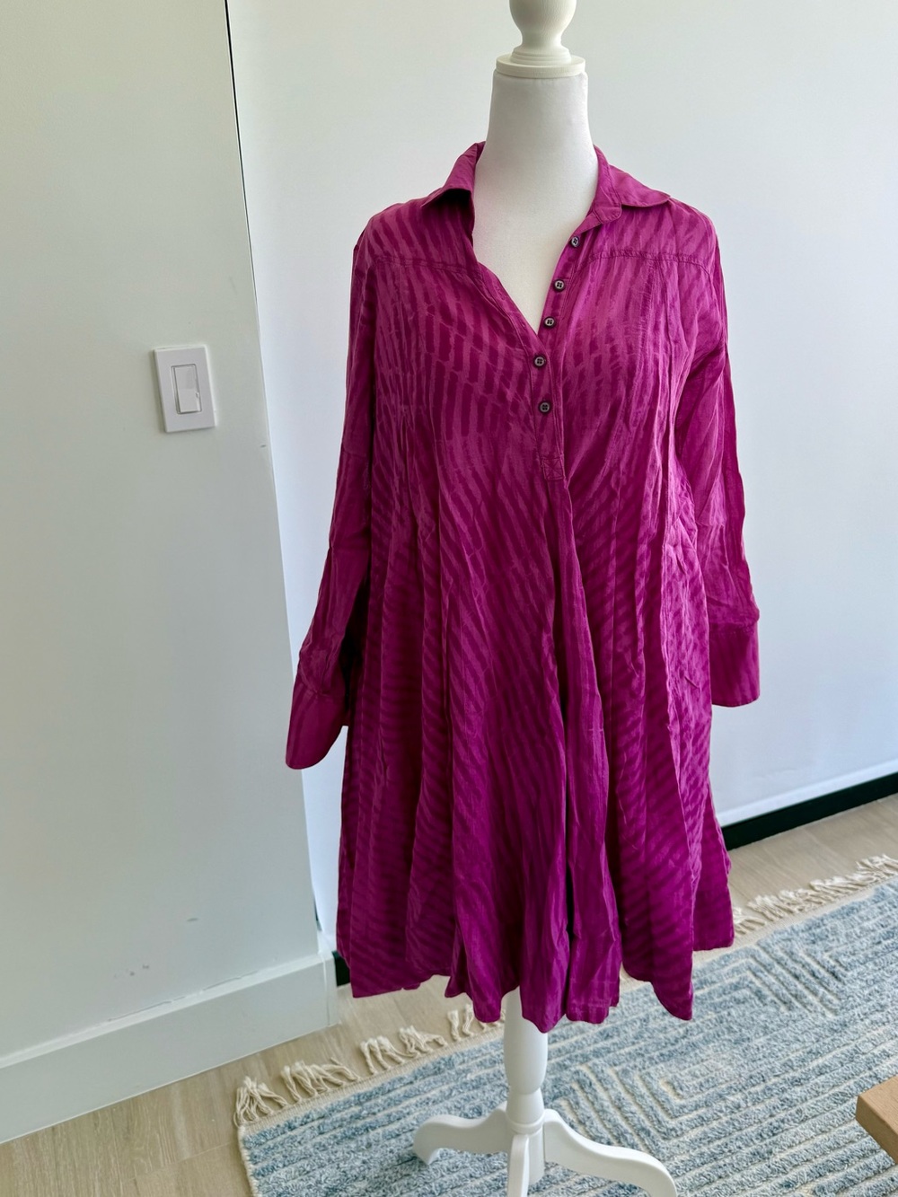 Johnny Was Magenta Button-Front Swing Tunic